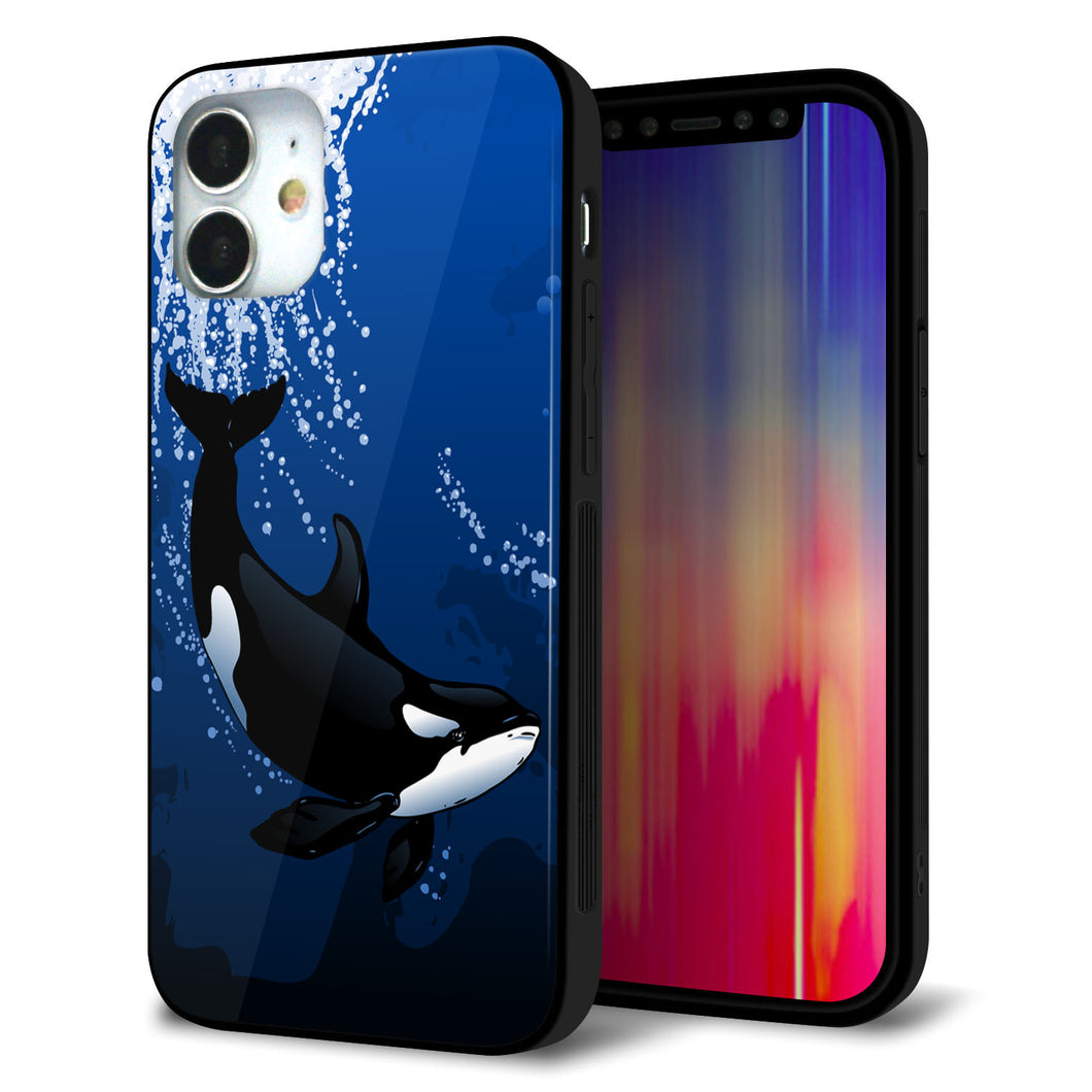 iPhone12 mini 強化ガラス＆TPUスマホケース ガラプリ【423 シャチ】