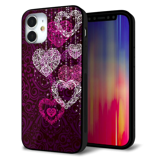 iPhone12 mini 強化ガラス＆TPUスマホケース ガラプリ【468 ハートのシャンデリア】