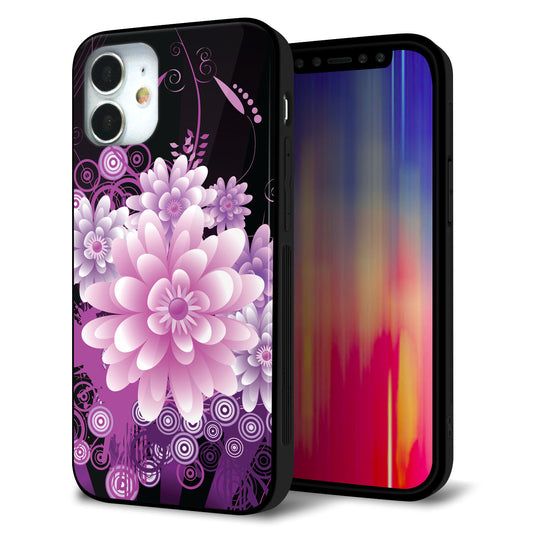 iPhone12 mini 強化ガラス＆TPUスマホケース ガラプリ【564 3Dフラワー】