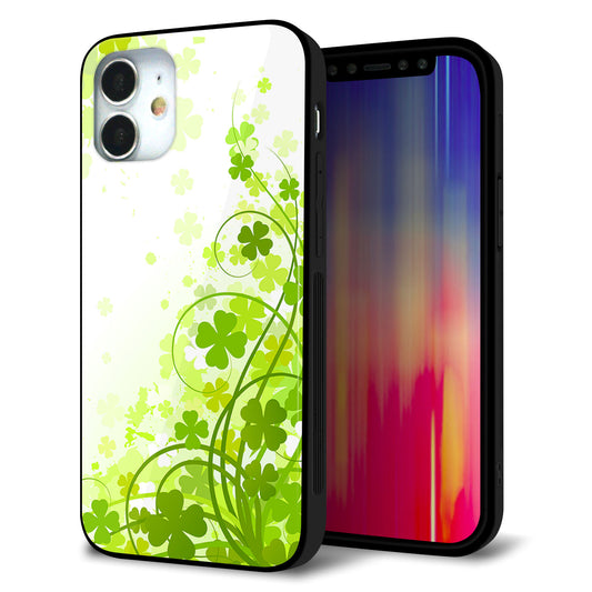 iPhone12 mini 強化ガラス＆TPUスマホケース ガラプリ【565 四葉のクローバー】