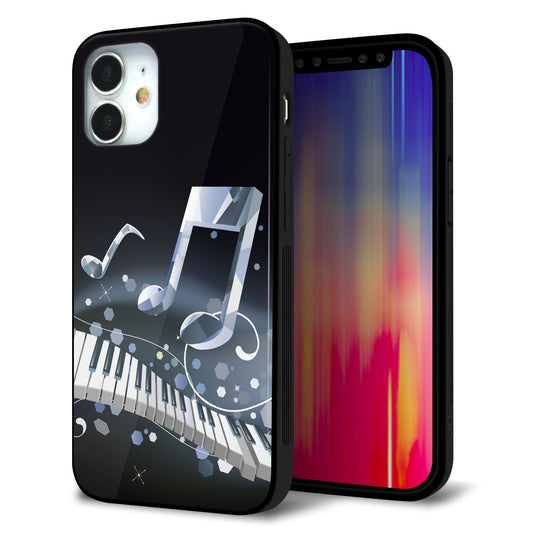 iPhone12 mini 強化ガラス＆TPUスマホケース ガラプリ【575 鍵盤に踊る音】
