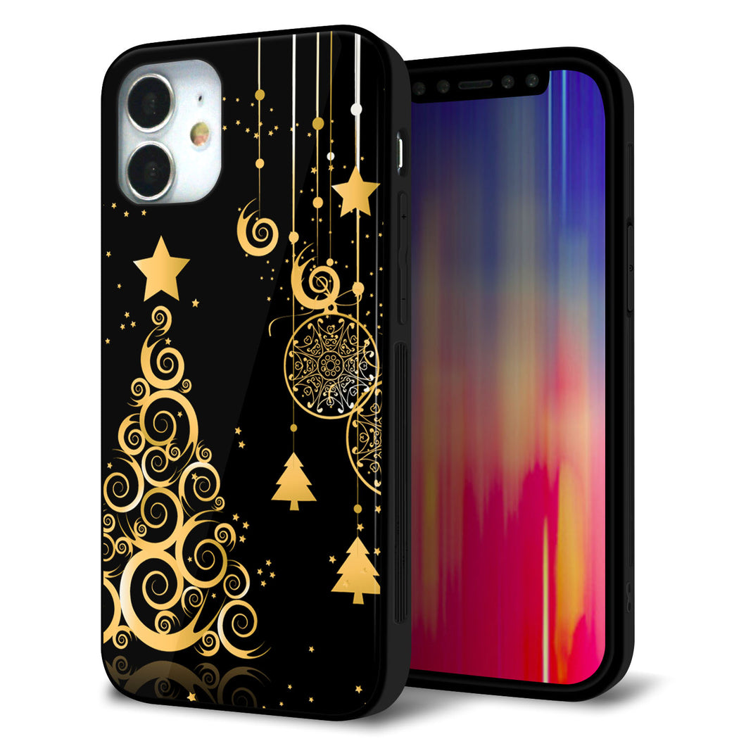 iPhone12 mini 強化ガラス＆TPUスマホケース ガラプリ【721 その他のカラークリスマスツリー】