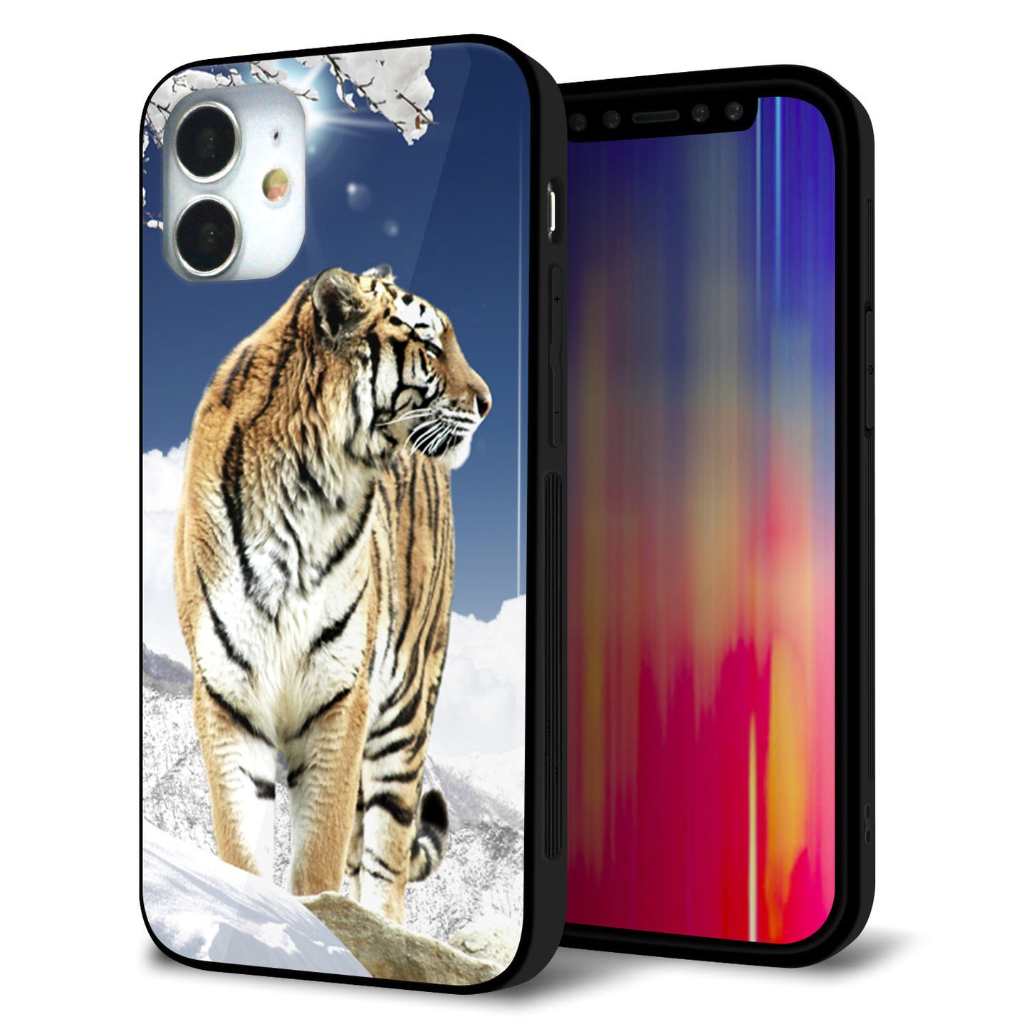 iPhone12 mini 強化ガラス＆TPUスマホケース ガラプリ【793 雪山の虎】