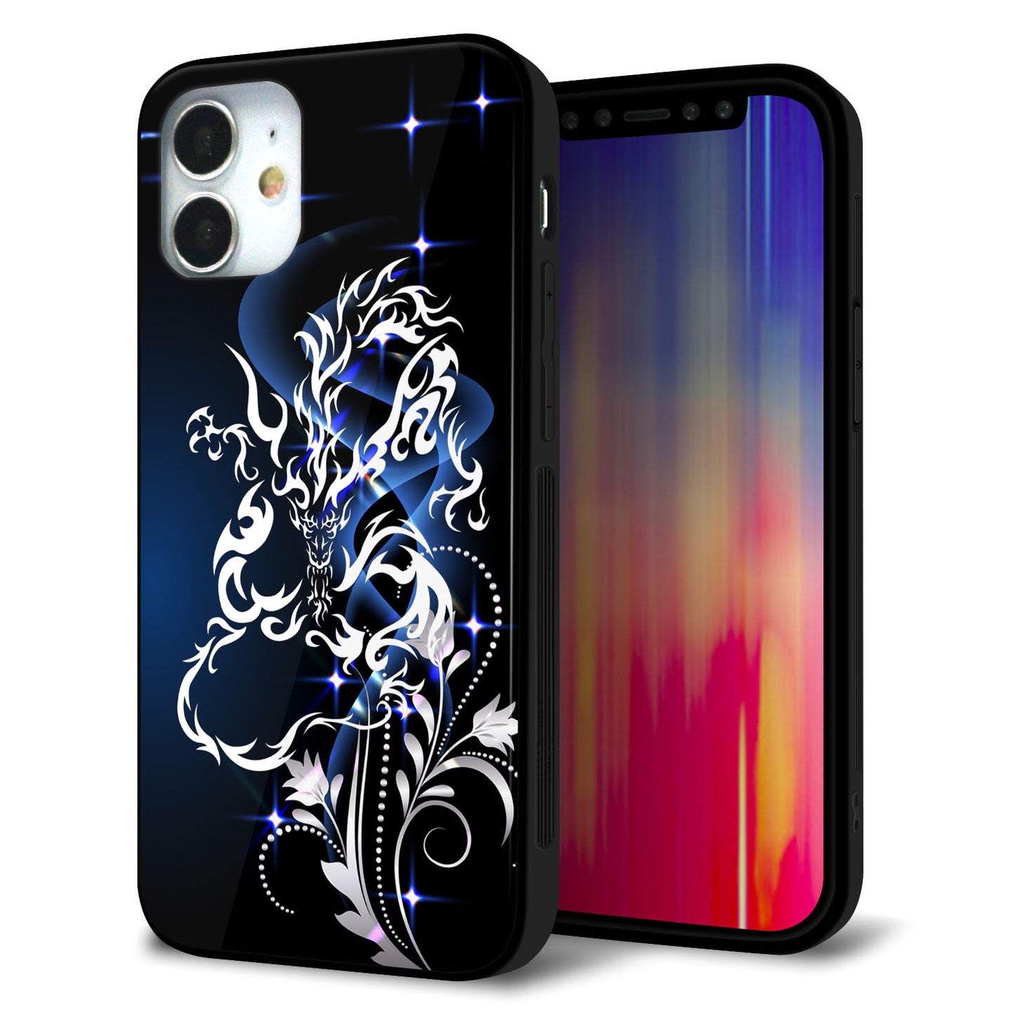 iPhone12 mini 強化ガラス＆TPUスマホケース ガラプリ【1000 闇のシェンロン】