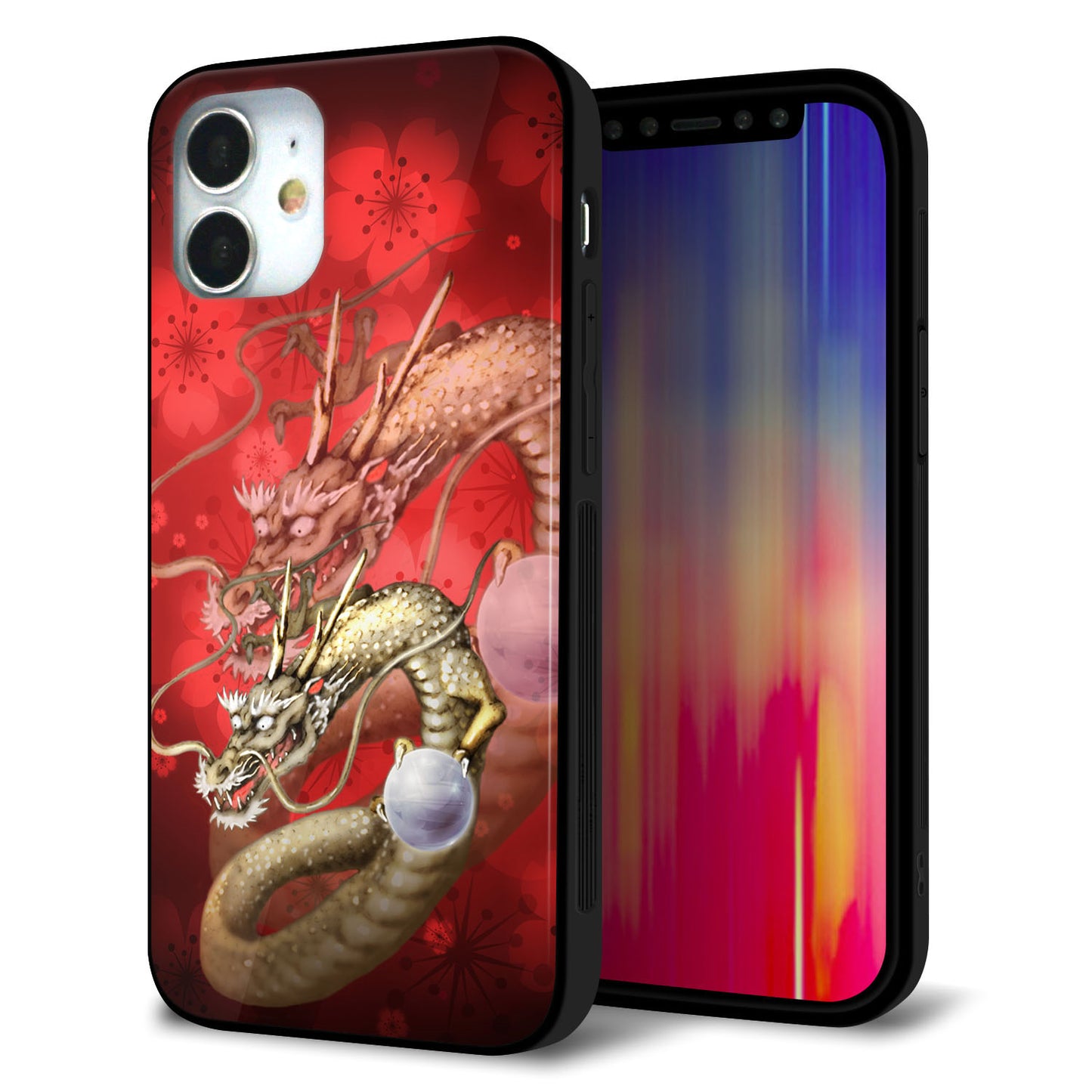 iPhone12 mini 強化ガラス＆TPUスマホケース ガラプリ【1004 桜と龍】
