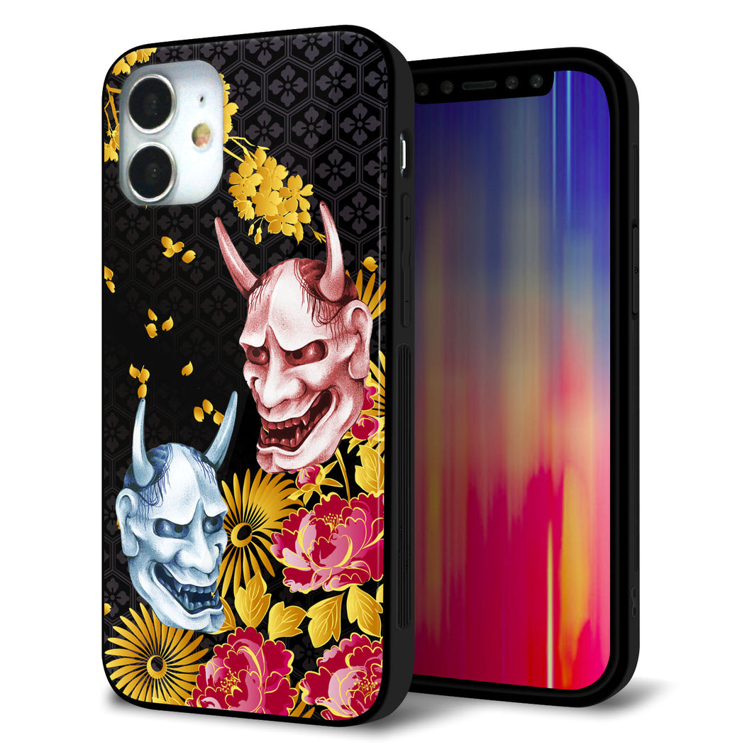 iPhone12 mini 強化ガラス＆TPUスマホケース ガラプリ【1024 般若と牡丹2】