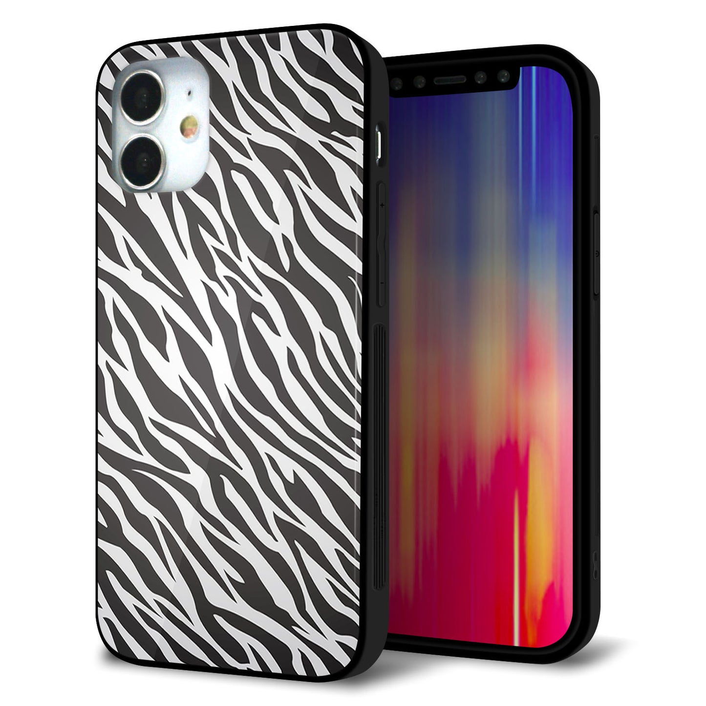 iPhone12 mini 強化ガラス＆TPUスマホケース ガラプリ【1057 デザインゼブラ（GL）】