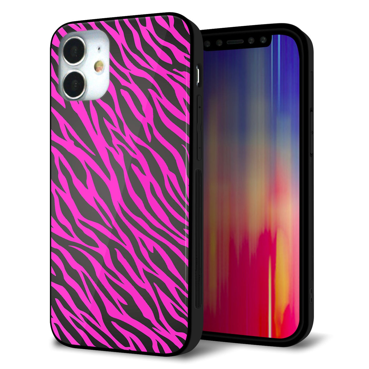 iPhone12 mini 強化ガラス＆TPUスマホケース ガラプリ【1058 デザインゼブラ（PU）】
