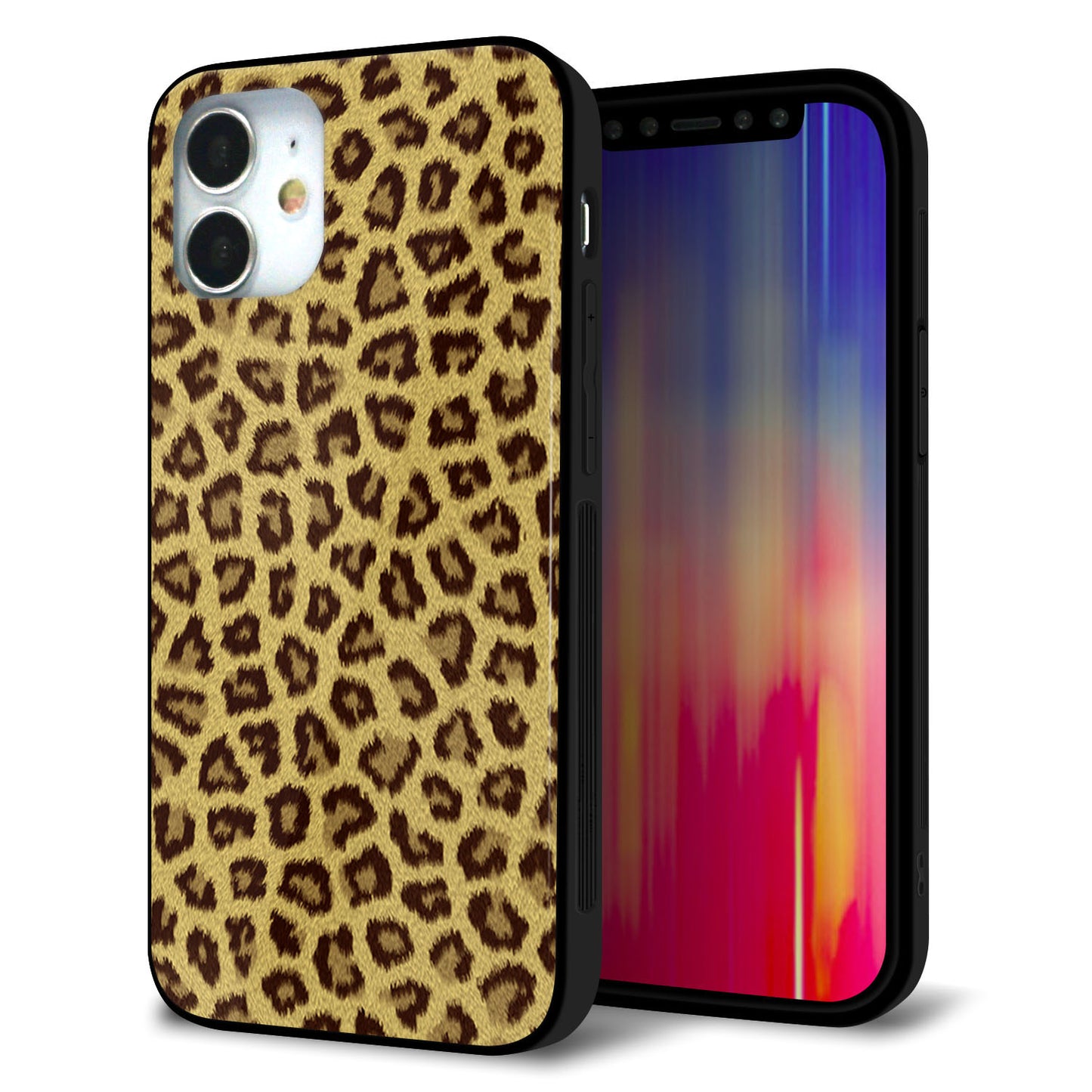 iPhone12 mini 強化ガラス＆TPUスマホケース ガラプリ【1065 ヒョウ柄ベーシックSゴールド】
