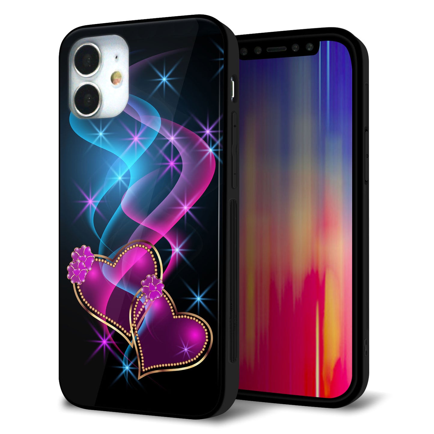 iPhone12 mini 強化ガラス＆TPUスマホケース ガラプリ【1138 ゆれるハート】