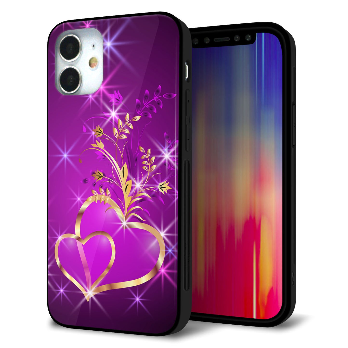iPhone12 mini 強化ガラス＆TPUスマホケース ガラプリ【1139 舞い降りるハート】