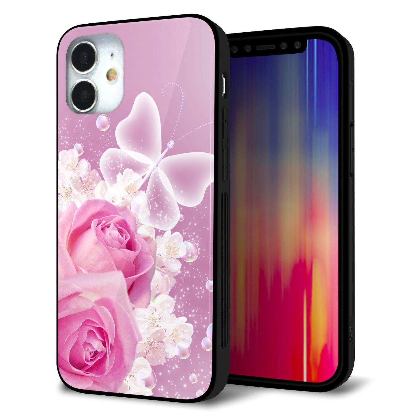 iPhone12 mini 強化ガラス＆TPUスマホケース ガラプリ【1166 ローズロマンス】