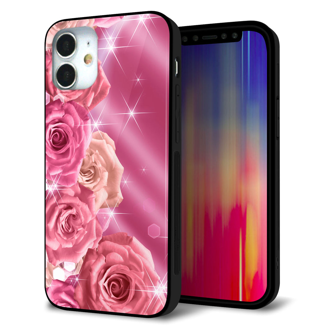 iPhone12 mini 強化ガラス＆TPUスマホケース ガラプリ【1182 ピンクの薔薇に誘われて】