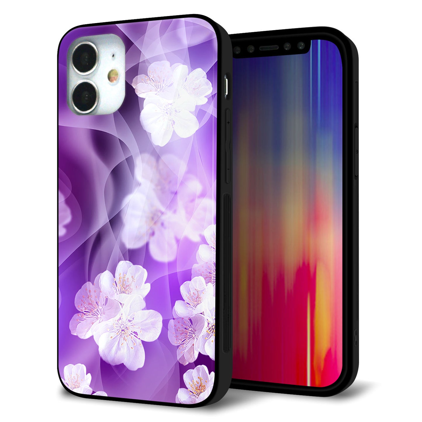 iPhone12 mini 強化ガラス＆TPUスマホケース ガラプリ【1211 桜とパープルの風】