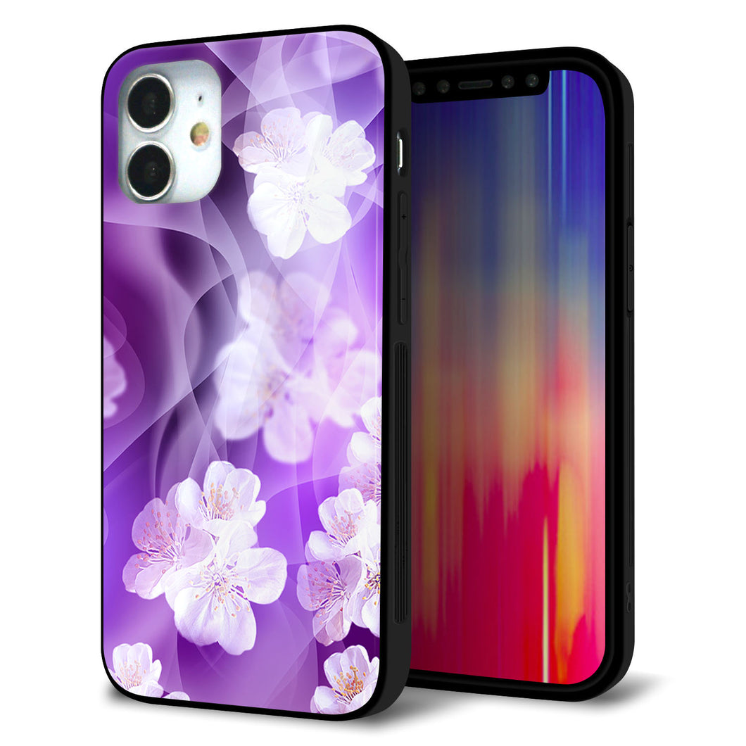 iPhone12 mini 強化ガラス＆TPUスマホケース ガラプリ【1211 桜とパープルの風】