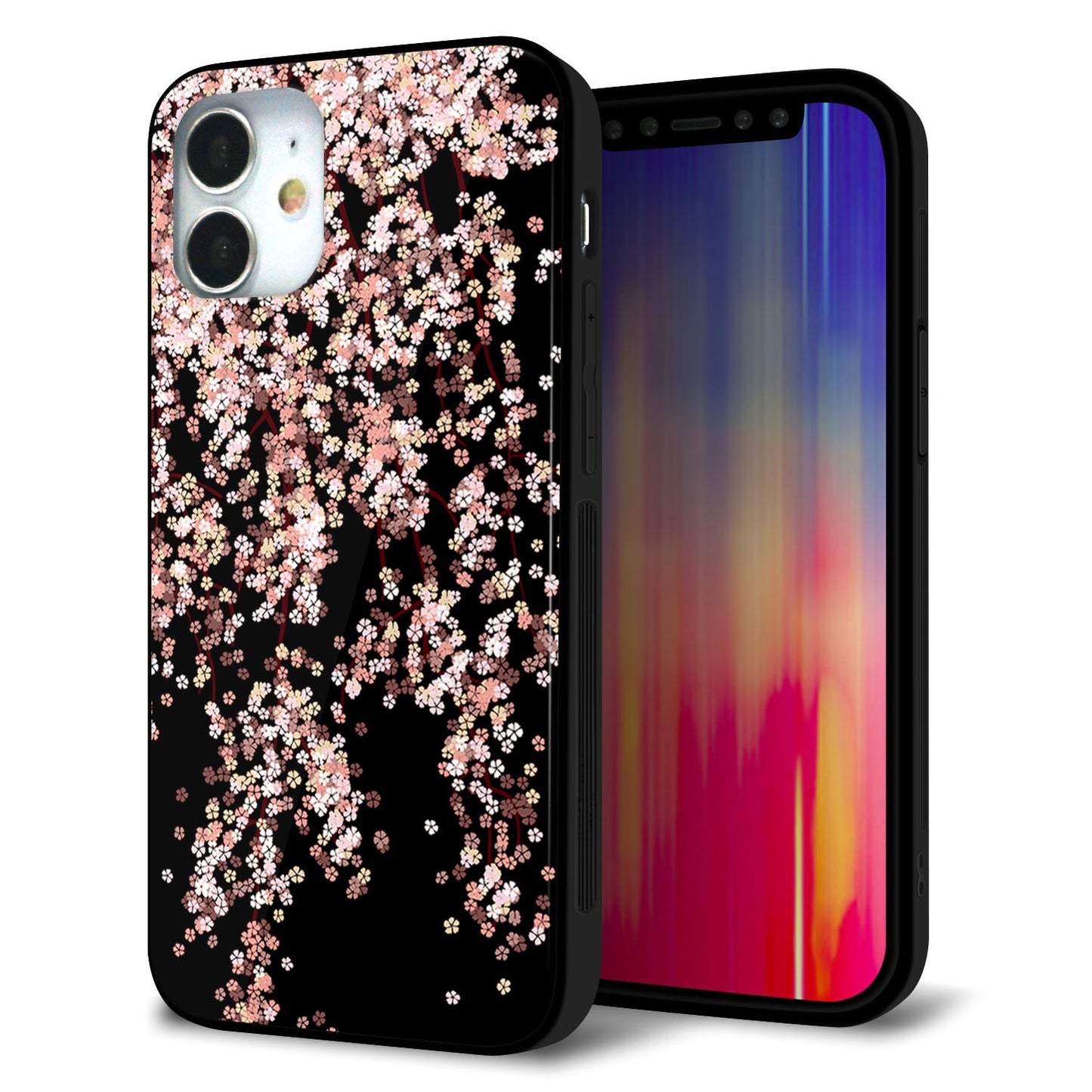 iPhone12 mini 強化ガラス＆TPUスマホケース ガラプリ【1244 しだれ桜】
