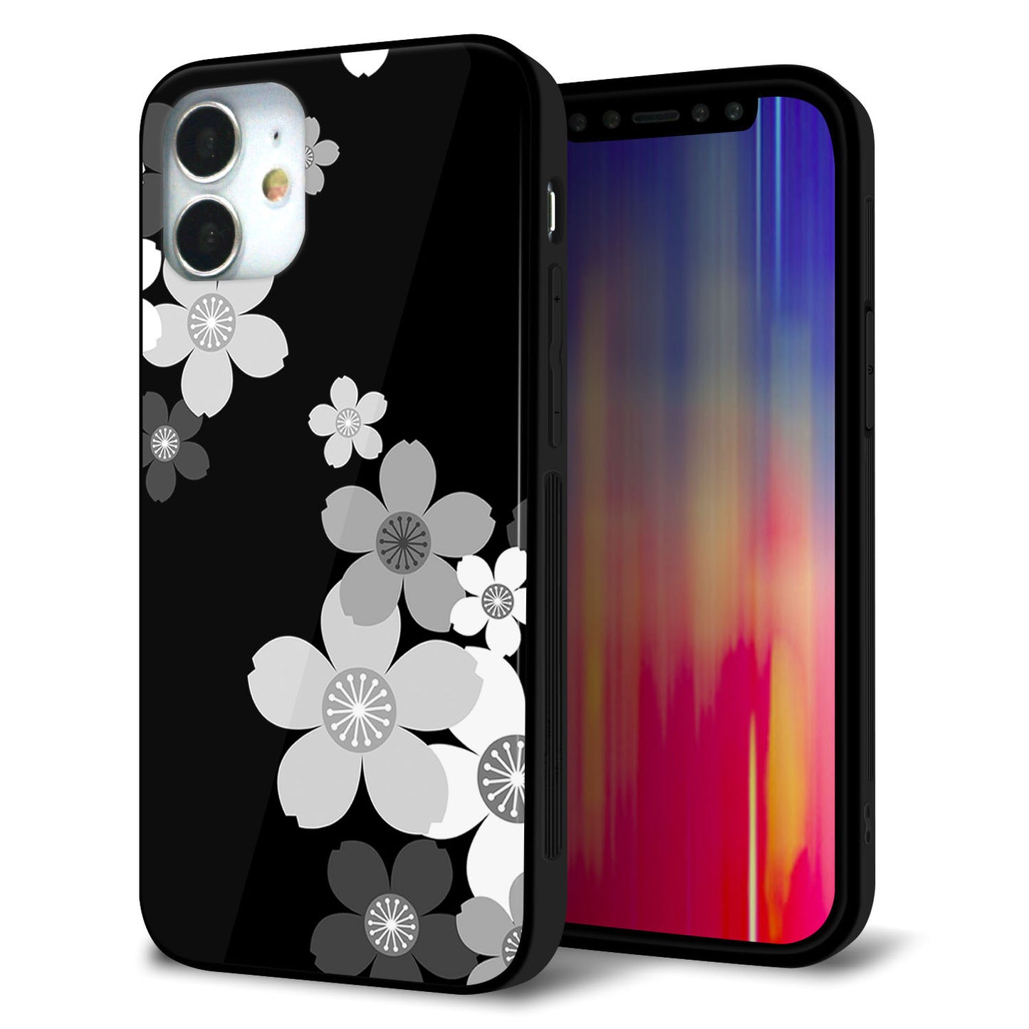 iPhone12 mini 強化ガラス＆TPUスマホケース ガラプリ【1334 桜のフレーム】