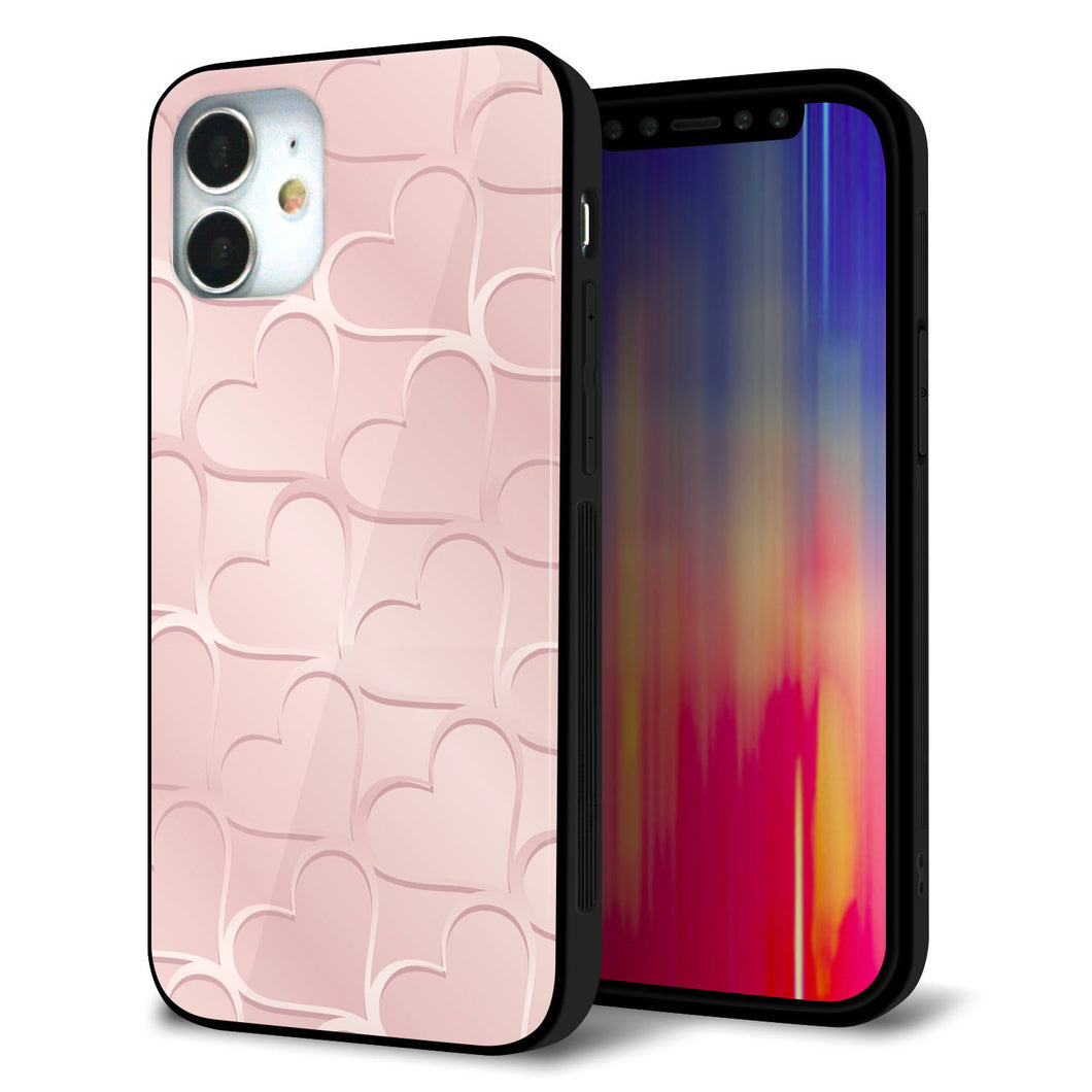 iPhone12 mini 強化ガラス＆TPUスマホケース ガラプリ【1340 かくれハート（桜色）】