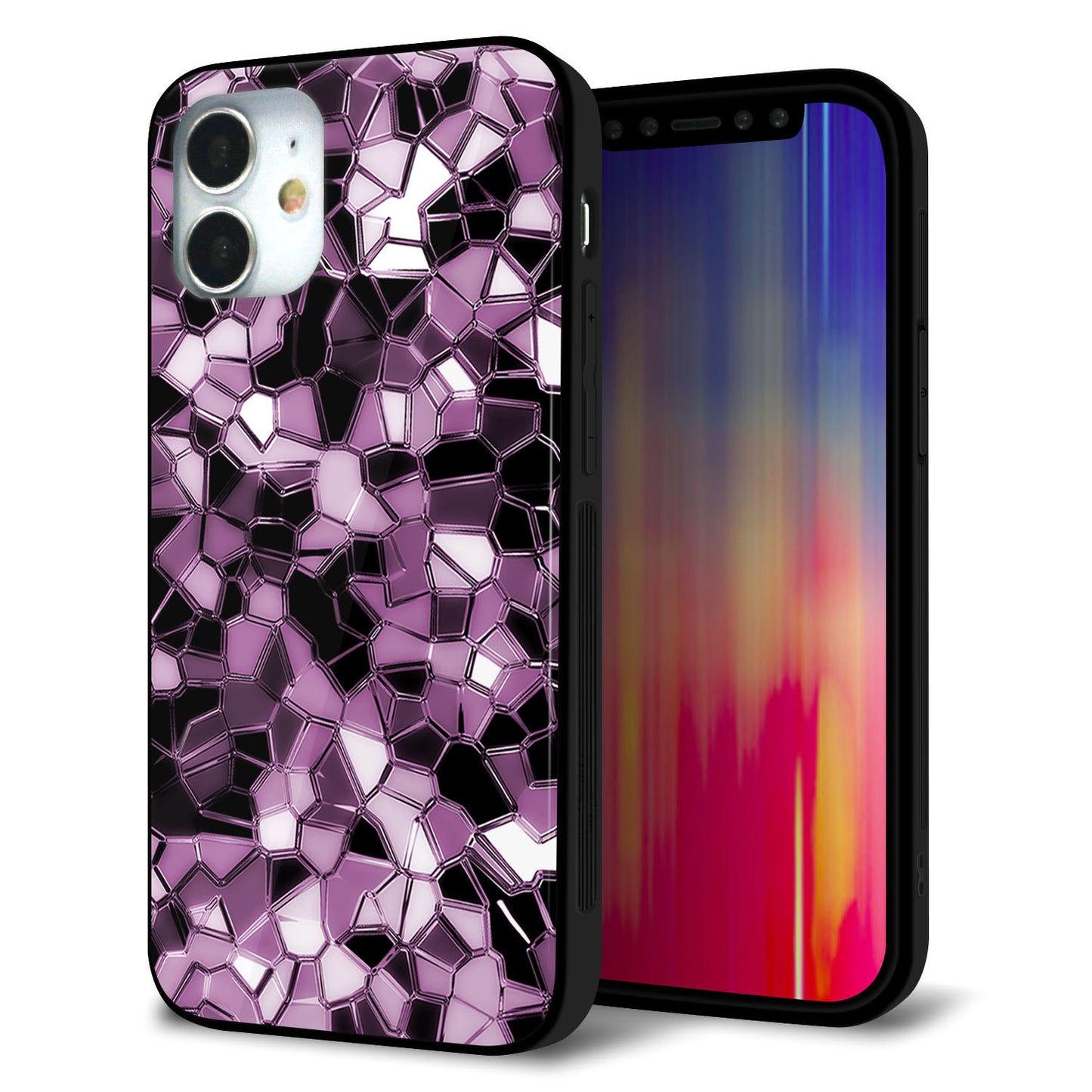 iPhone12 mini 強化ガラス＆TPUスマホケース ガラプリ【EK837 テクニカルミラーパープル】