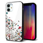 iPhone12 mini 強化ガラス＆TPUスマホケース ガラプリ【EK908 カラフルな花と鳥】
