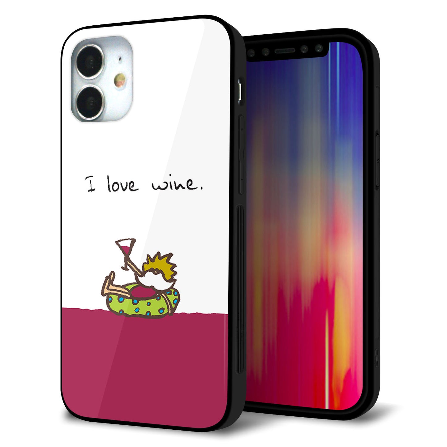 iPhone12 mini 強化ガラス＆TPUスマホケース ガラプリ【IA811 ワインの神様】