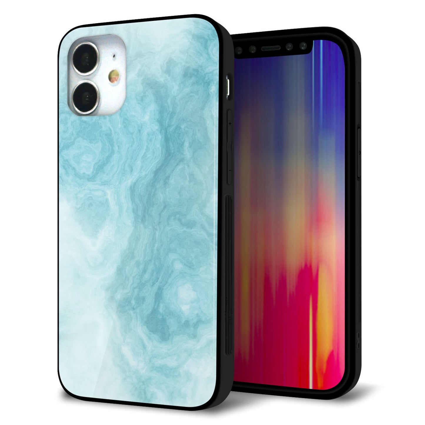 iPhone12 mini 強化ガラス＆TPUスマホケース ガラプリ【KM868 大理石BL】