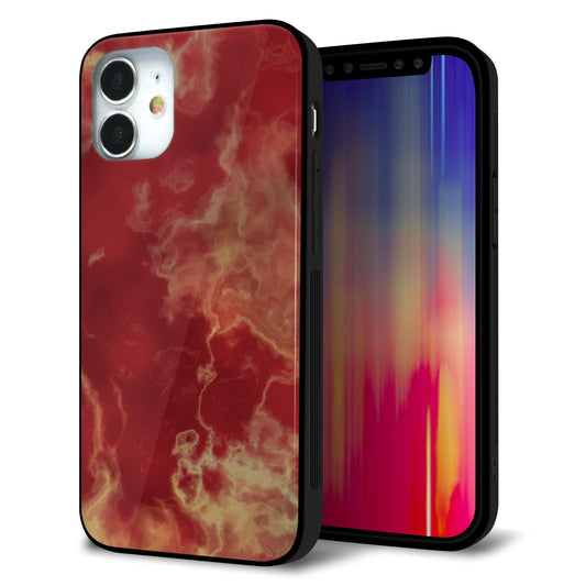 iPhone12 mini 強化ガラス＆TPUスマホケース ガラプリ【KM870 大理石RD】