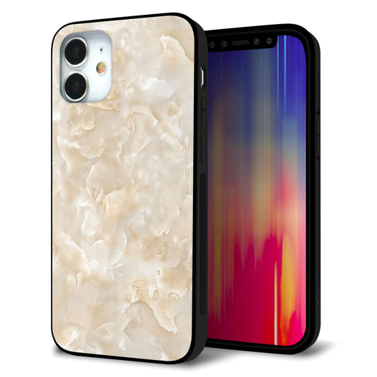 iPhone12 mini 強化ガラス＆TPUスマホケース ガラプリ【KM872 大理石パール】