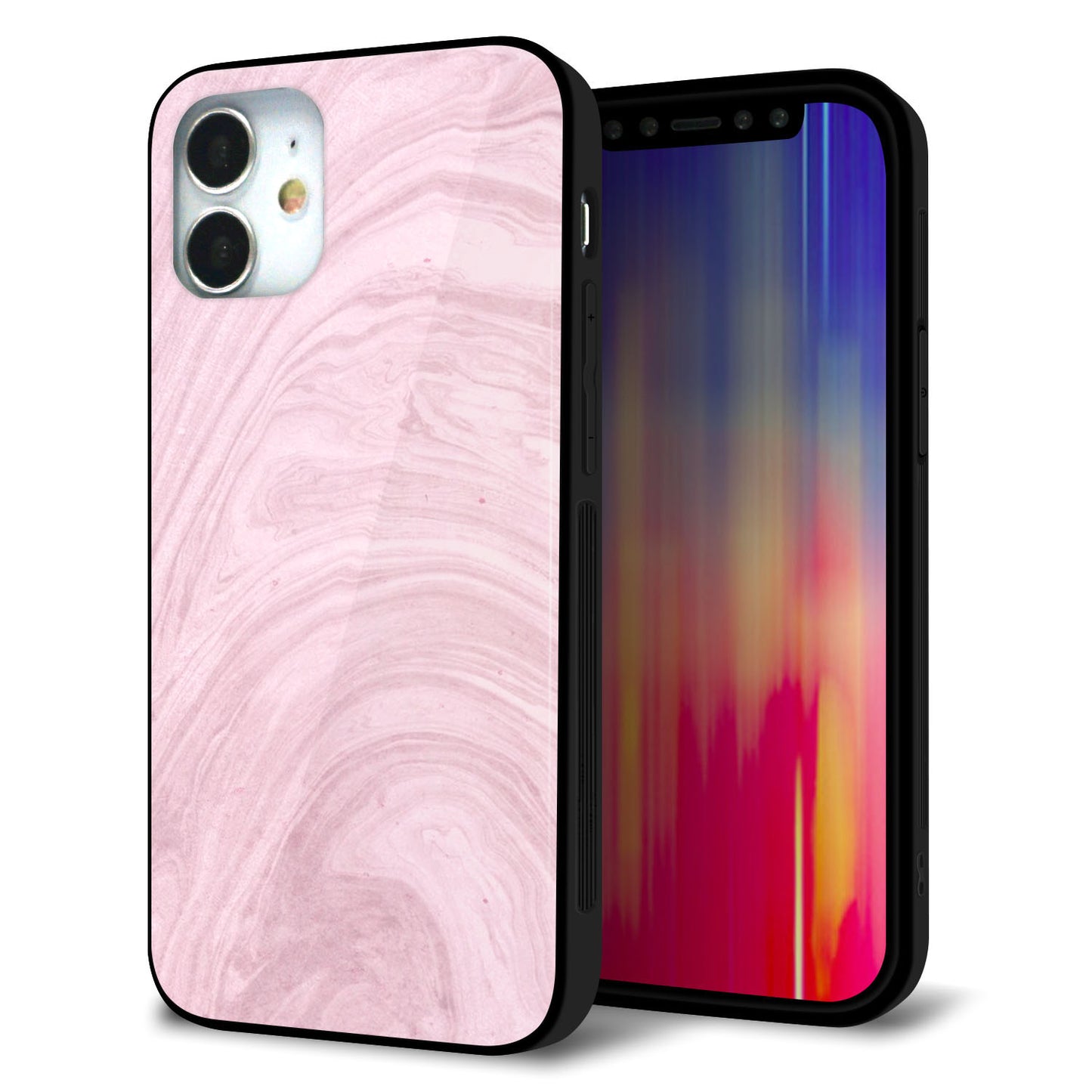 iPhone12 mini 強化ガラス＆TPUスマホケース ガラプリ【KM873 大理石ラベンダー】
