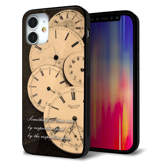 iPhone12 mini 強化ガラス＆TPUスマホケース ガラプリ【KM874 時計】