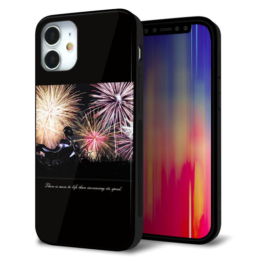 iPhone12 mini 強化ガラス＆TPUスマホケース ガラプリ【KM878 バイクと花火】
