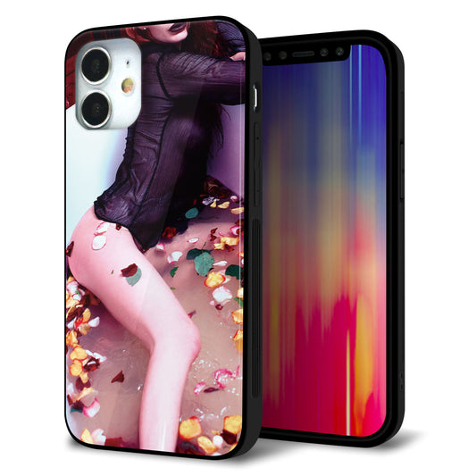 iPhone12 mini 強化ガラス＆TPUスマホケース ガラプリ【KM885 バラ風呂】
