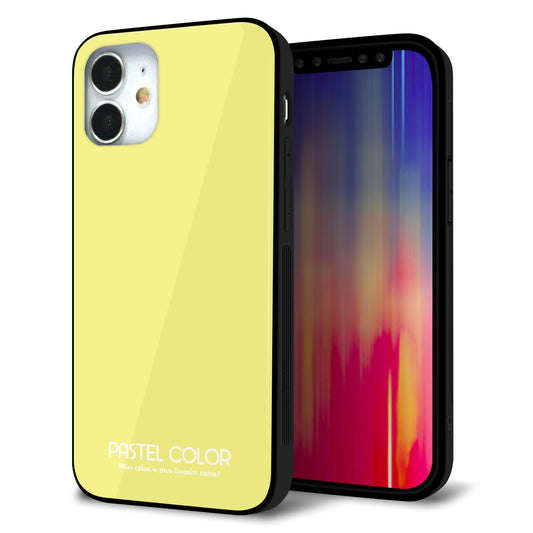 iPhone12 mini 強化ガラス＆TPUスマホケース ガラプリ【KM897 パステルカラー(パステルイエロー)】
