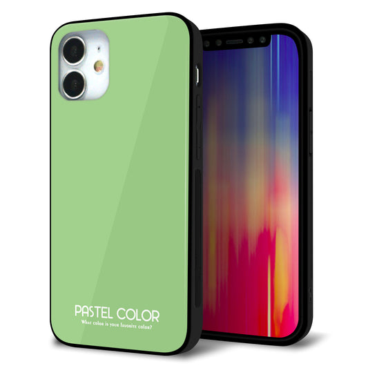 iPhone12 mini 強化ガラス＆TPUスマホケース ガラプリ【KM898 パステルカラー(パステルグリーン)】