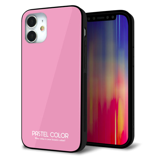 iPhone12 mini 強化ガラス＆TPUスマホケース ガラプリ【KM899 パステルカラー(パステルピンク)】