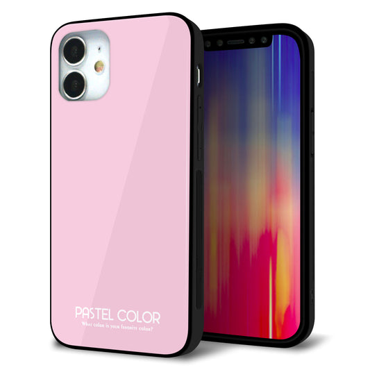 iPhone12 mini 強化ガラス＆TPUスマホケース ガラプリ【KM903 パステルカラー(パステルローズピンク)】
