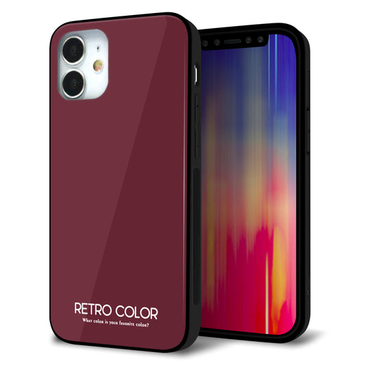 iPhone12 mini 強化ガラス＆TPUスマホケース ガラプリ【KM919 レトロカラー(バーガンディー)】