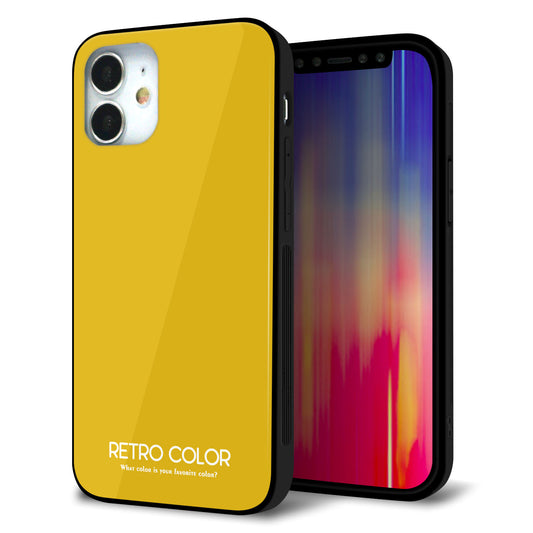 iPhone12 mini 強化ガラス＆TPUスマホケース ガラプリ【KM920 レトロカラー(マスタード)】