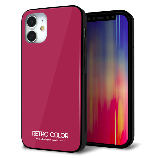 iPhone12 mini 強化ガラス＆TPUスマホケース ガラプリ【KM921 レトロカラー(ダークピンク)】