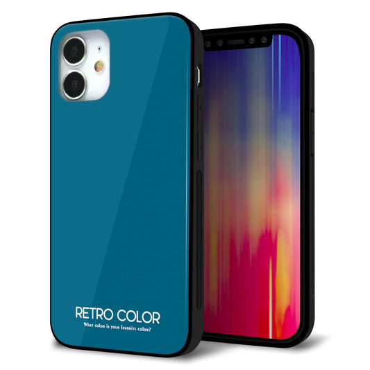 iPhone12 mini 強化ガラス＆TPUスマホケース ガラプリ【KM922 レトロカラー(ダークブルー)】