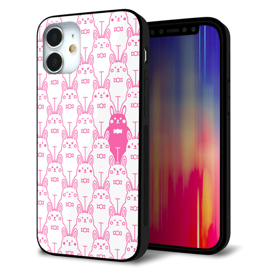 iPhone12 mini 強化ガラス＆TPUスマホケース ガラプリ【MA914 パターン ウサギ】