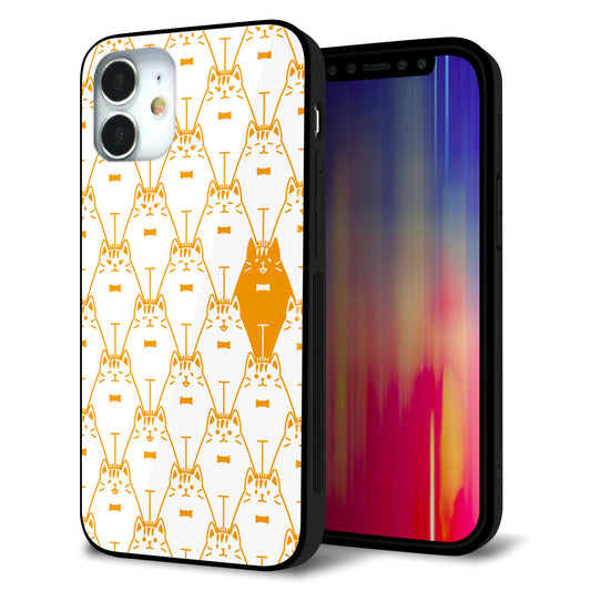iPhone12 mini 強化ガラス＆TPUスマホケース ガラプリ【MA915 パターン ネコ】