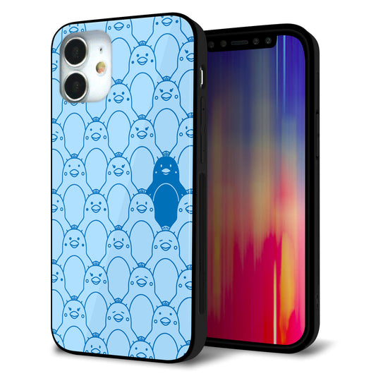 iPhone12 mini 強化ガラス＆TPUスマホケース ガラプリ【MA917 パターン ペンギン】