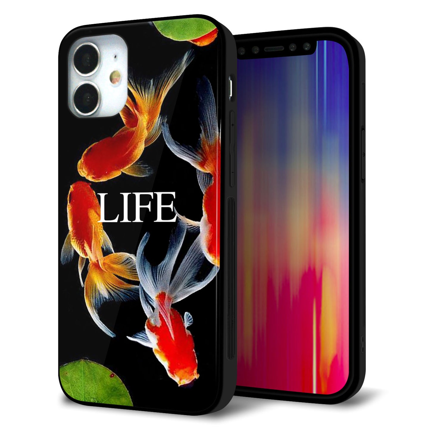 iPhone12 mini 強化ガラス＆TPUスマホケース ガラプリ【MA958 金魚 C】