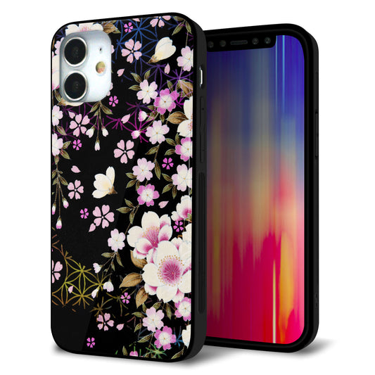iPhone12 mini 強化ガラス＆TPUスマホケース ガラプリ【MA961 和柄 花 C】