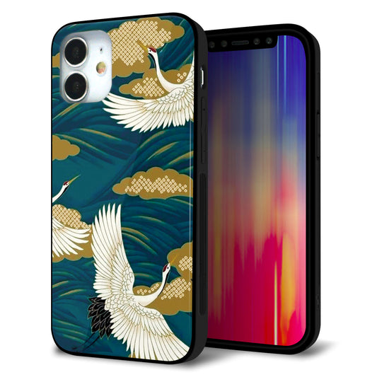 iPhone12 mini 強化ガラス＆TPUスマホケース ガラプリ【MA964 着物柄 鶴鯉 B】