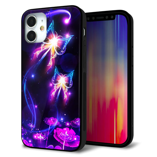iPhone12 mini 強化ガラス＆TPUスマホケース ガラプリ【MA990 蝶B】