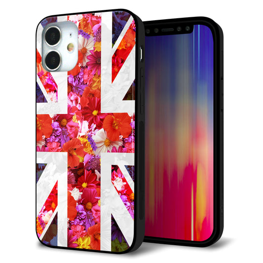 iPhone12 mini 強化ガラス＆TPUスマホケース ガラプリ【SC801 ユニオンジャック リアルフラワー】