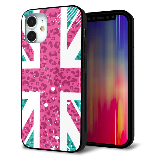 iPhone12 mini 強化ガラス＆TPUスマホケース ガラプリ【SC807 ユニオンジャック ピンクヒョウ柄】