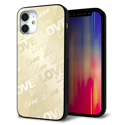iPhone12 mini 強化ガラス＆TPUスマホケース ガラプリ【SC840 エンボス風LOVEリンク（ヌーディーベージュ）】